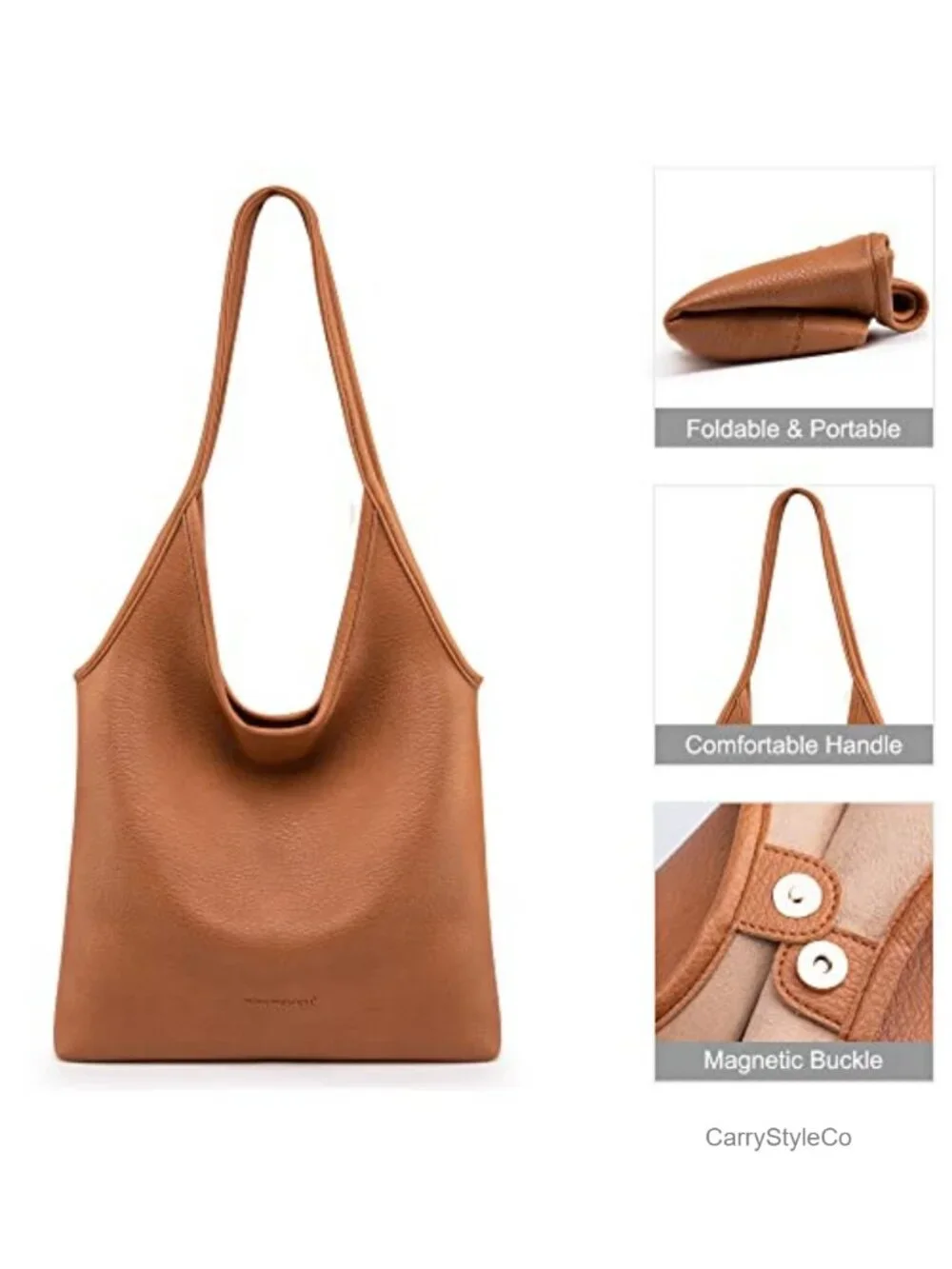 Soft Vegan Leather Slouchy Hobo Bag Medium Shoulder Purse